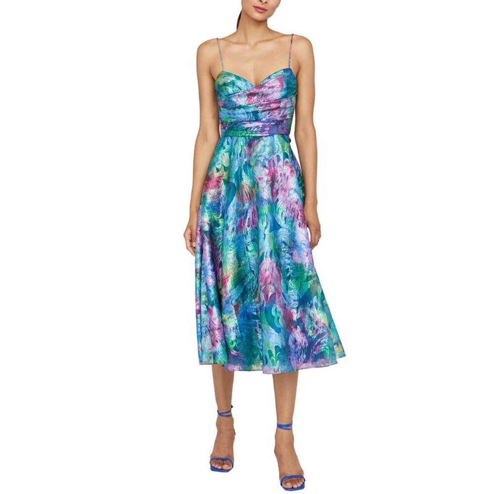 Theia Womens  Allegra Draped Cocktail Dress, Blue